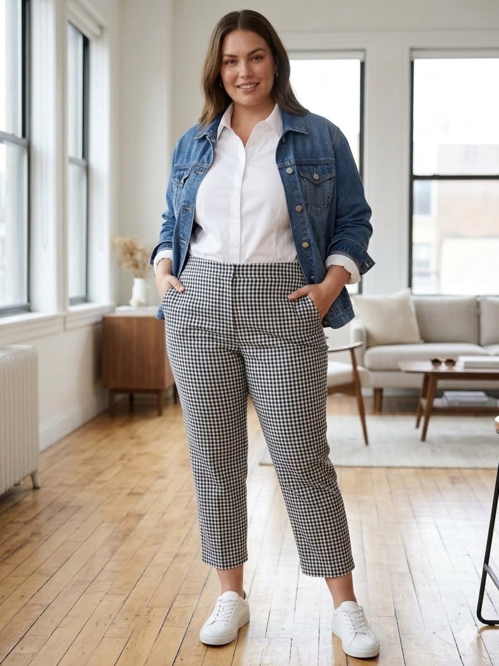 JILL white Black Gingham Cropped Pants Size 18 Women Plus Curvy Casual C20